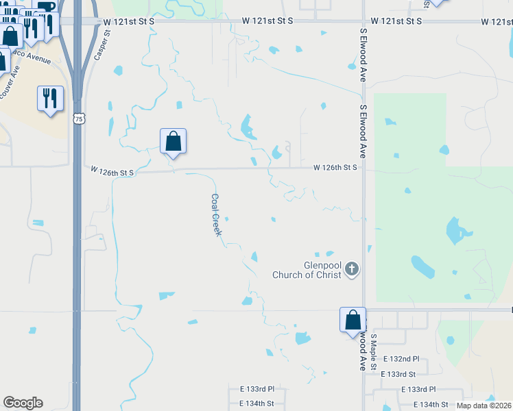 map of restaurants, bars, coffee shops, grocery stores, and more near 820 West 126th Street South in Jenks
