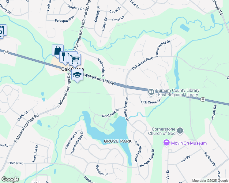 map of restaurants, bars, coffee shops, grocery stores, and more near 301 Sylvias Court in Durham