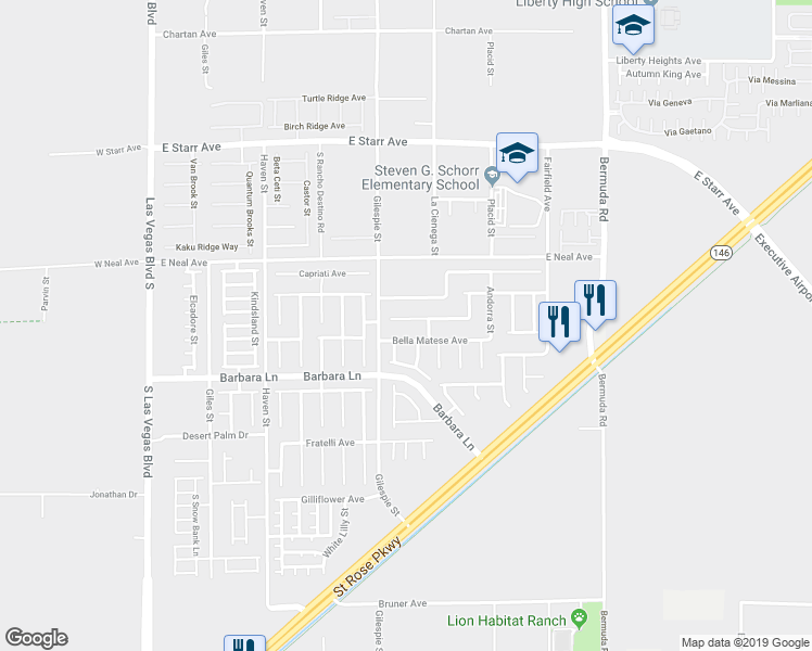 map of restaurants, bars, coffee shops, grocery stores, and more near 223 Calvino Avenue in Las Vegas