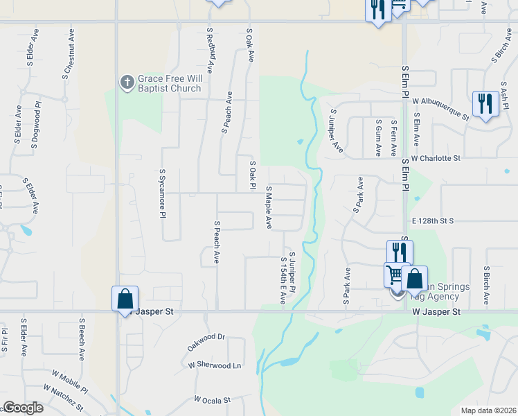 map of restaurants, bars, coffee shops, grocery stores, and more near 1400 W Glendale St in Broken Arrow