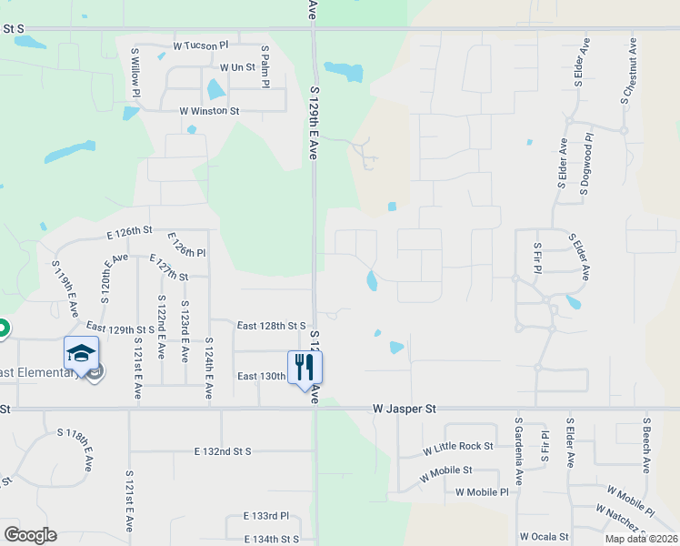 map of restaurants, bars, coffee shops, grocery stores, and more near 12641 South 129th East Avenue in Broken Arrow