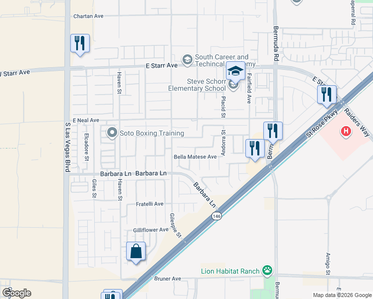 map of restaurants, bars, coffee shops, grocery stores, and more near 227 Calvino Avenue in Las Vegas