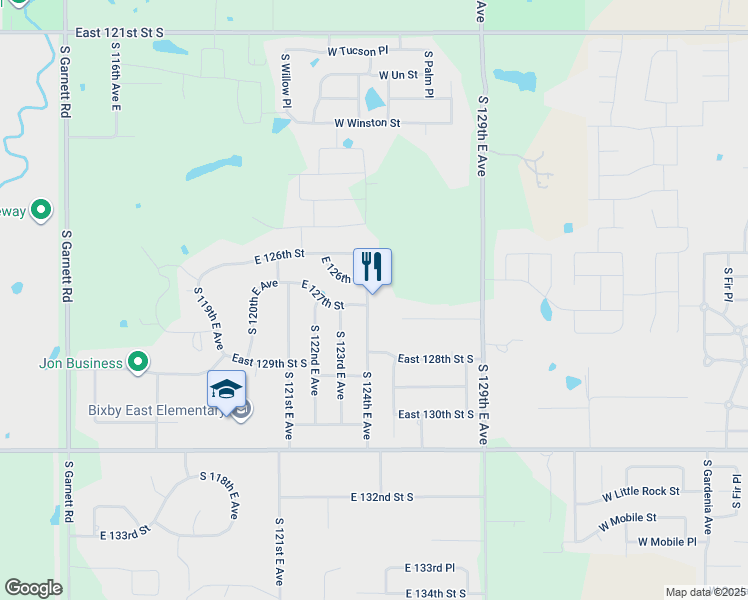 map of restaurants, bars, coffee shops, grocery stores, and more near 12625 South 124th East Avenue in Broken Arrow