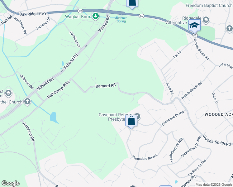map of restaurants, bars, coffee shops, grocery stores, and more near 3009 Barnard Road in Knoxville