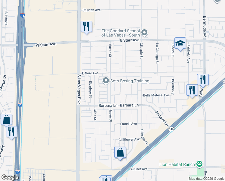 map of restaurants, bars, coffee shops, grocery stores, and more near 11607 Vesuvio Court in Las Vegas