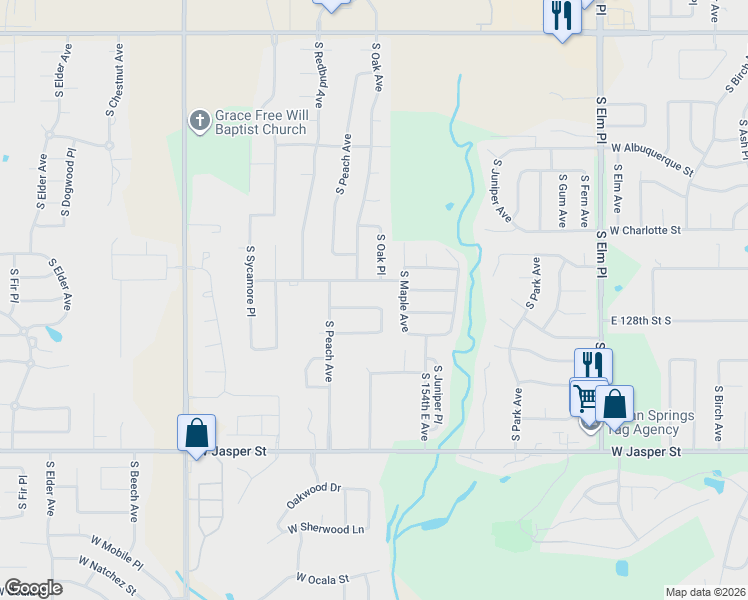 map of restaurants, bars, coffee shops, grocery stores, and more near 1400 West Glendale Street in Broken Arrow