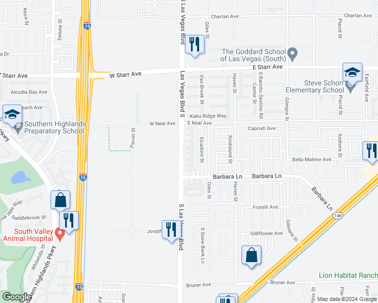 map of restaurants, bars, coffee shops, grocery stores, and more near 27 Calm Creek Court in Las Vegas