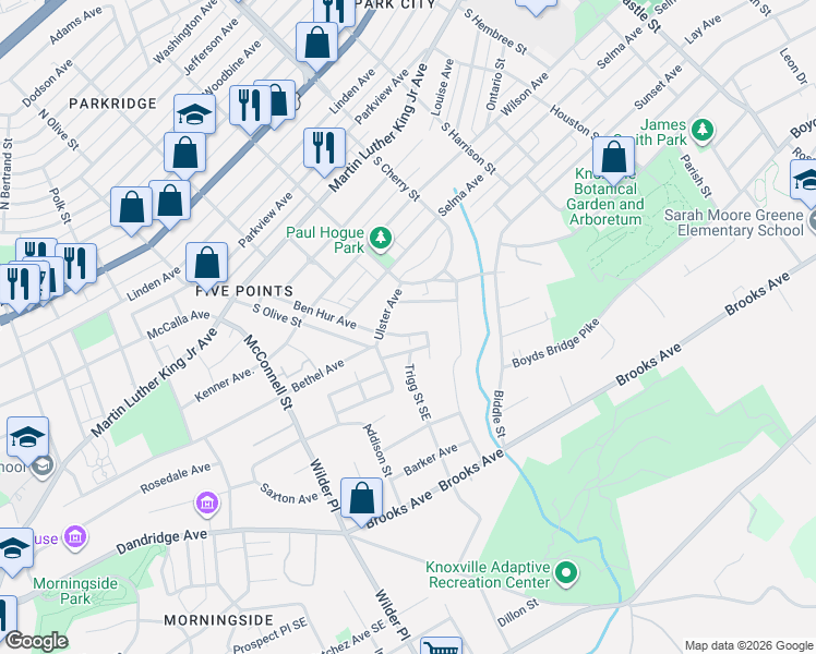 map of restaurants, bars, coffee shops, grocery stores, and more near 706 Ben Hur Avenue in Knoxville