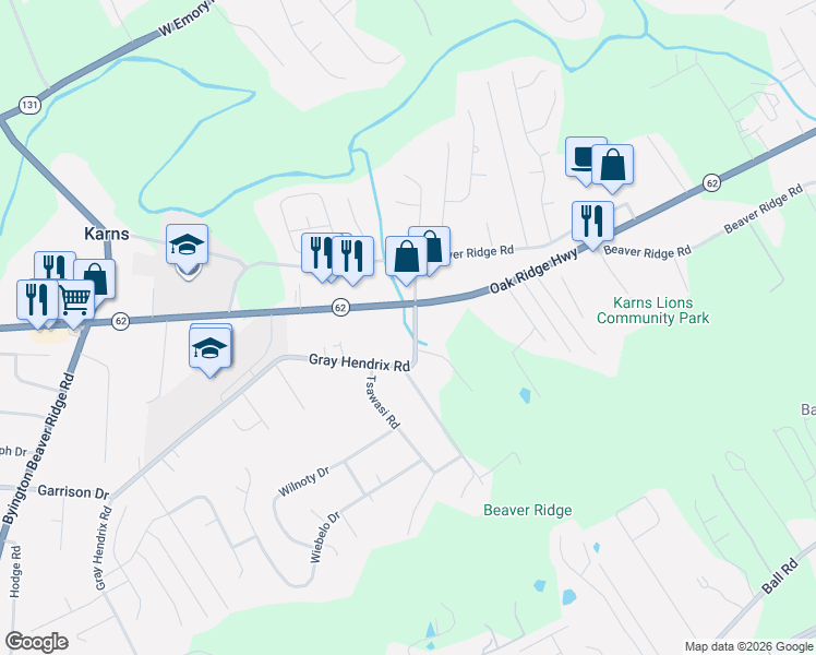 map of restaurants, bars, coffee shops, grocery stores, and more near 3116 Gray Hendrix Road in Knoxville