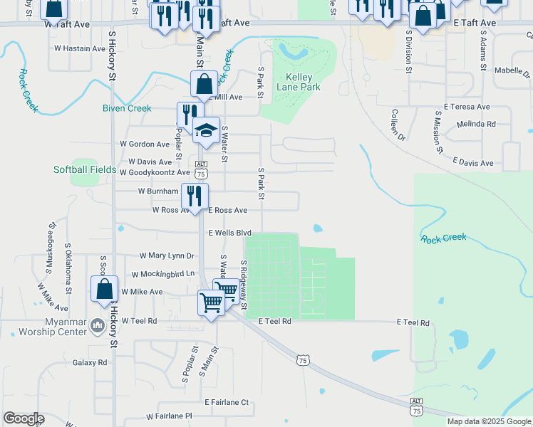 map of restaurants, bars, coffee shops, grocery stores, and more near 1707 S Park St in Sapulpa