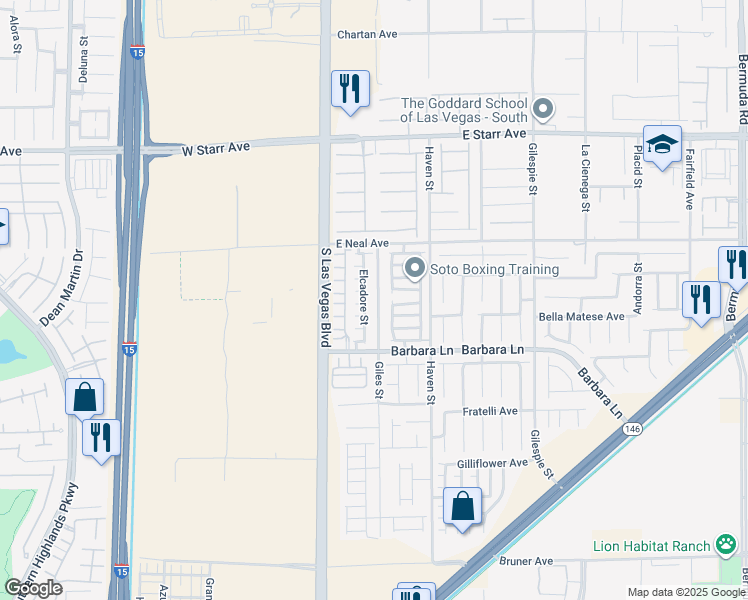 map of restaurants, bars, coffee shops, grocery stores, and more near 11611 Pride Hill Street in Las Vegas