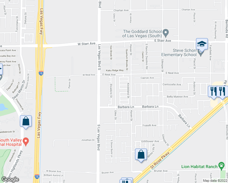 map of restaurants, bars, coffee shops, grocery stores, and more near 11601 Giles Street in Las Vegas