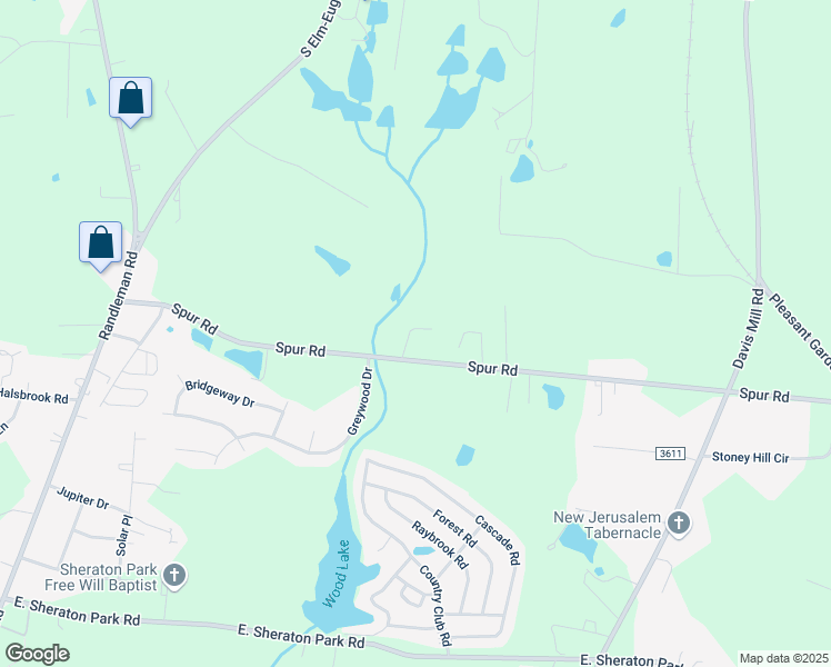 map of restaurants, bars, coffee shops, grocery stores, and more near 257 Spur Road in Greensboro