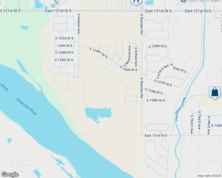 map of restaurants, bars, coffee shops, grocery stores, and more near 12606 South Sheridan Road in Bixby