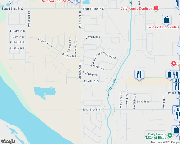 map of restaurants, bars, coffee shops, grocery stores, and more near 6659 East 125th Place South in Bixby