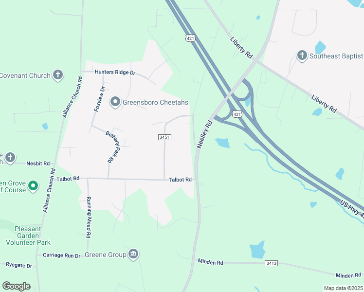 map of restaurants, bars, coffee shops, grocery stores, and more near 2017 Neelley Way in Pleasant Garden