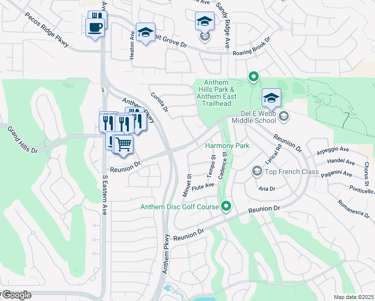 map of restaurants, bars, coffee shops, grocery stores, and more near 2384 Spirito Avenue in Henderson
