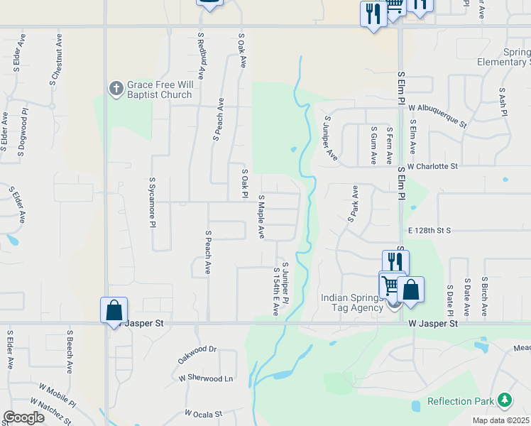 map of restaurants, bars, coffee shops, grocery stores, and more near 1209 West Fredericksburg Street in Broken Arrow