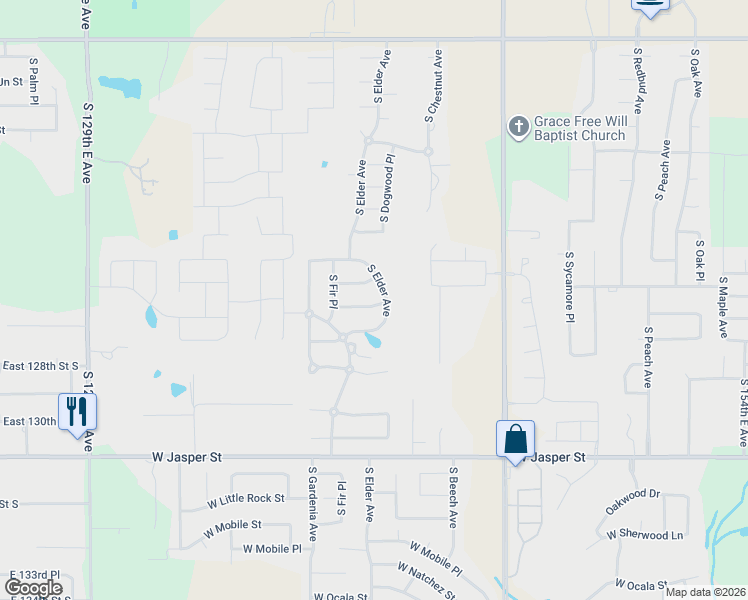 map of restaurants, bars, coffee shops, grocery stores, and more near 2617 West El Dorado Street in Broken Arrow