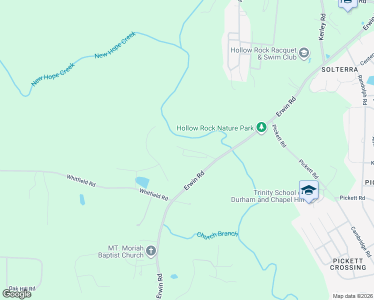 map of restaurants, bars, coffee shops, grocery stores, and more near 5027 Hollow Rock Road in Durham