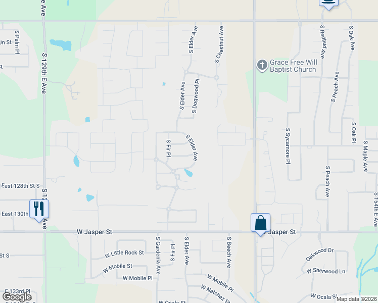 map of restaurants, bars, coffee shops, grocery stores, and more near 2604 West El Dorado Street in Broken Arrow