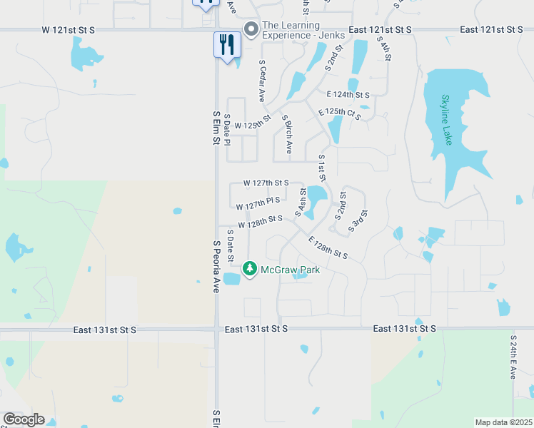 map of restaurants, bars, coffee shops, grocery stores, and more near 409 West 128th Street South in Jenks