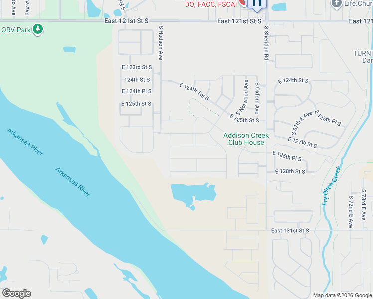 map of restaurants, bars, coffee shops, grocery stores, and more near 12606 South Sheridan Road in Bixby