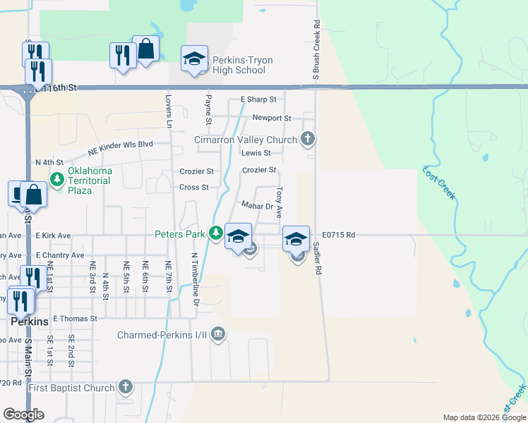 map of restaurants, bars, coffee shops, grocery stores, and more near 507 Teriwine Drive in Perkins