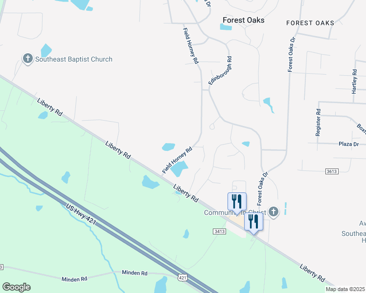 map of restaurants, bars, coffee shops, grocery stores, and more near 5324 Field Horney Road in Greensboro