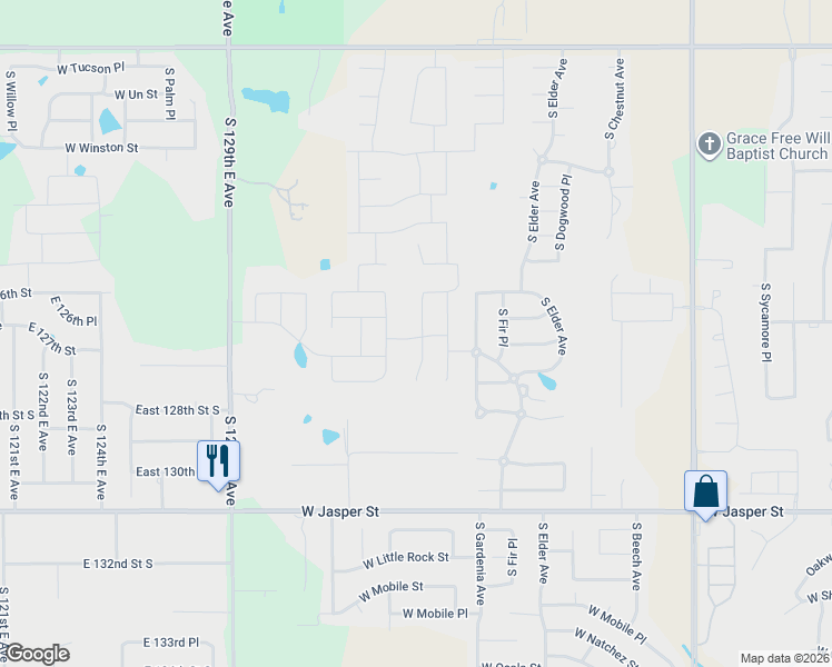 map of restaurants, bars, coffee shops, grocery stores, and more near 7404 South Indianwood Avenue in Broken Arrow