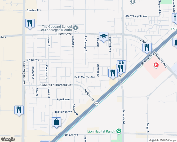 map of restaurants, bars, coffee shops, grocery stores, and more near 262 Calvino Avenue in Las Vegas