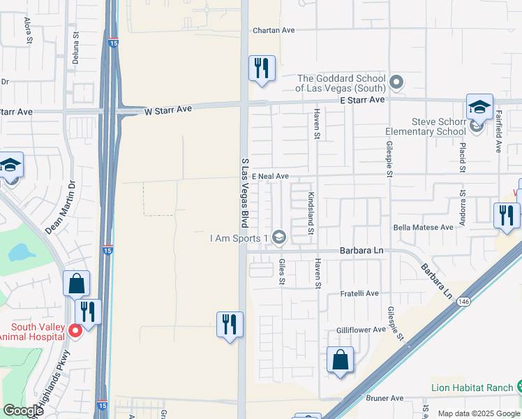 map of restaurants, bars, coffee shops, grocery stores, and more near 20 Barbara Lane in Las Vegas