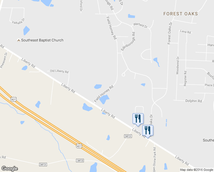 map of restaurants, bars, coffee shops, grocery stores, and more near 5324 Field Horney Road in Greensboro