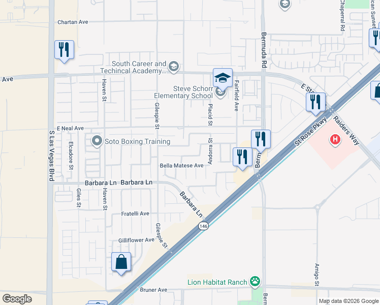 map of restaurants, bars, coffee shops, grocery stores, and more near 262 Calvino Avenue in Las Vegas