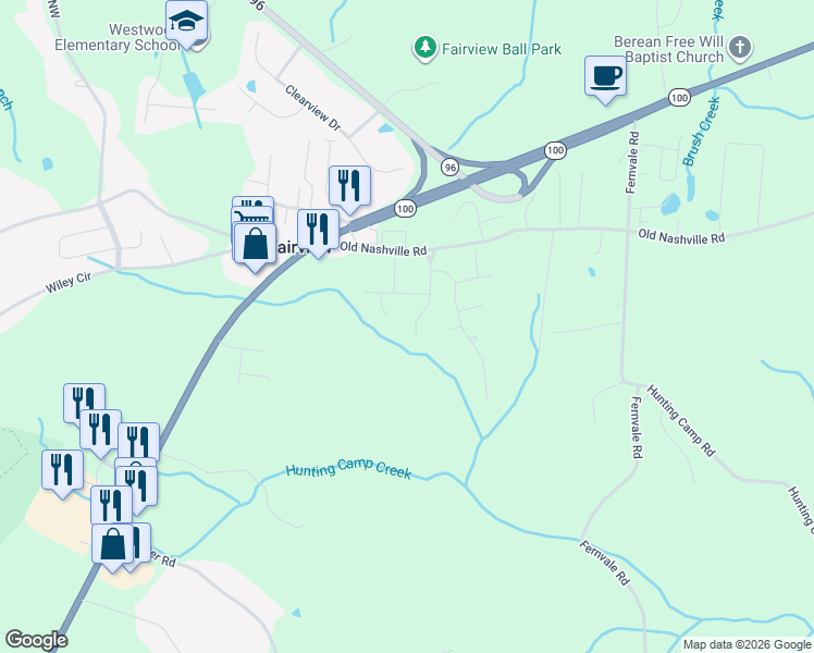 map of restaurants, bars, coffee shops, grocery stores, and more near 7136 Park Glen Drive in Fairview