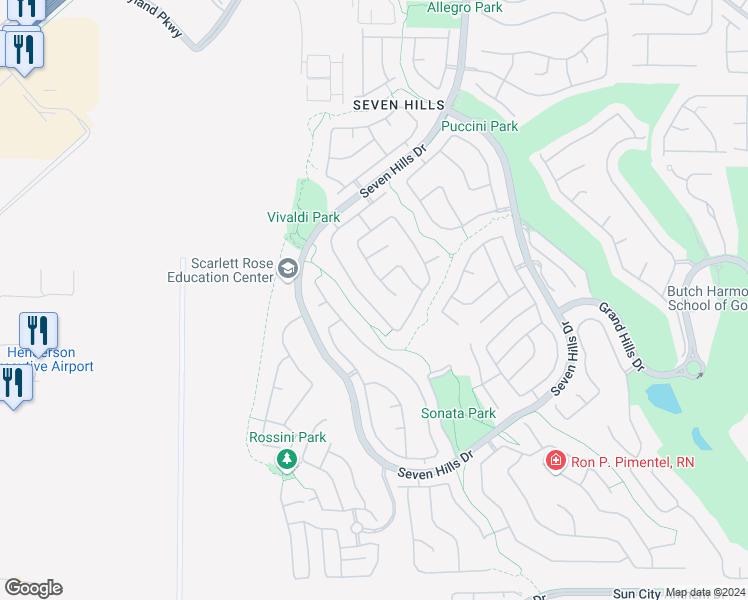 map of restaurants, bars, coffee shops, grocery stores, and more near 1340 Rolling Sunset Street in Henderson