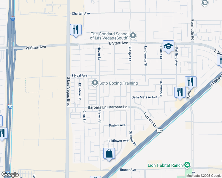 map of restaurants, bars, coffee shops, grocery stores, and more near 11584 South Stivali Street in Las Vegas