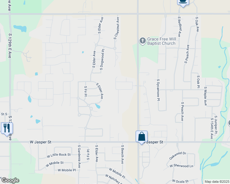 map of restaurants, bars, coffee shops, grocery stores, and more near 14103 East 131st Street South in Broken Arrow
