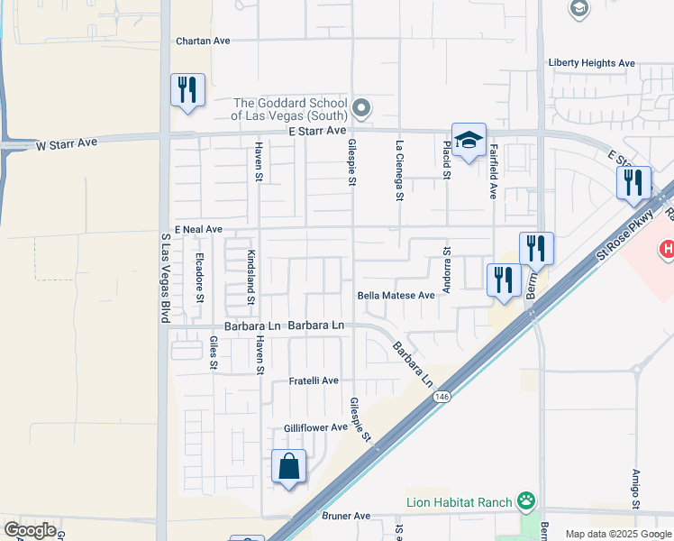 map of restaurants, bars, coffee shops, grocery stores, and more near 11585 Autunno Street in Las Vegas
