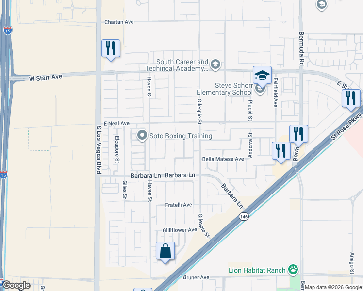 map of restaurants, bars, coffee shops, grocery stores, and more near 11616 Rubino Street in Las Vegas