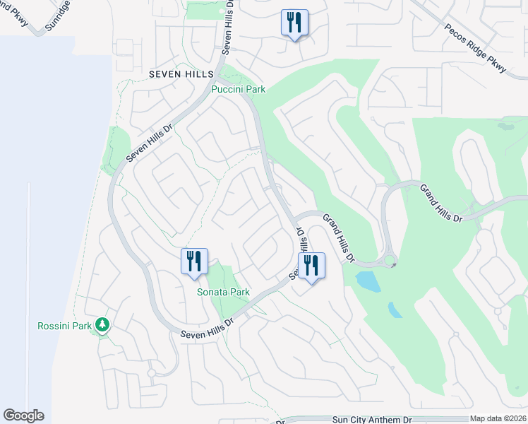 map of restaurants, bars, coffee shops, grocery stores, and more near 3045 Sunrise Heights Drive in Henderson