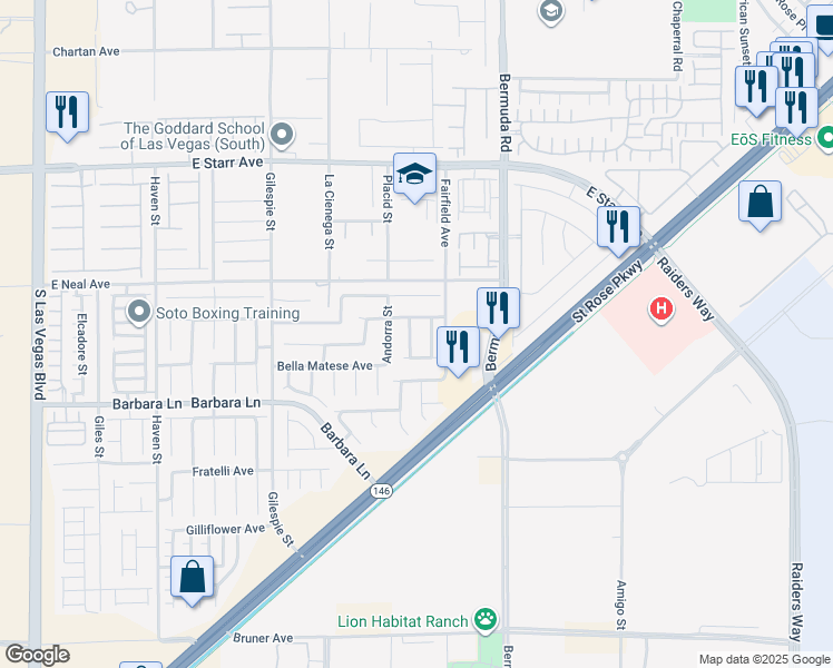 map of restaurants, bars, coffee shops, grocery stores, and more near 11586 Sweet Nokia Street in Las Vegas