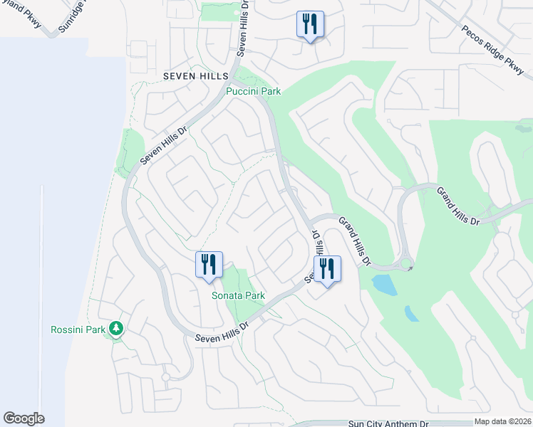 map of restaurants, bars, coffee shops, grocery stores, and more near 3050 Sunrise Heights Drive in Henderson
