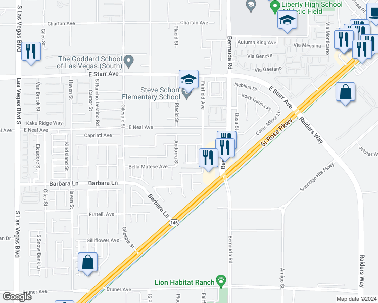 map of restaurants, bars, coffee shops, grocery stores, and more near 11586 Sweet Nokia Street in Las Vegas