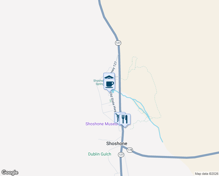 map of restaurants, bars, coffee shops, grocery stores, and more near Old State Highway 127 in Shoshone