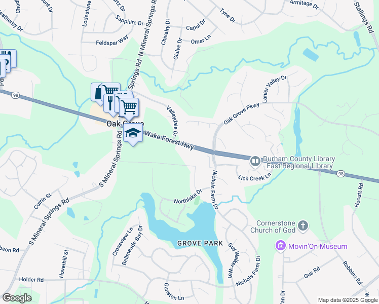 map of restaurants, bars, coffee shops, grocery stores, and more near 301 Sylvias Court in Durham