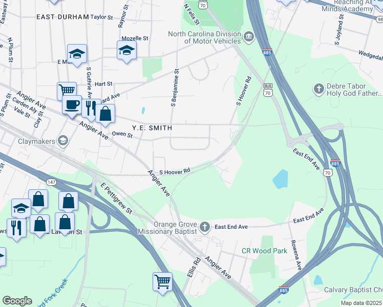 map of restaurants, bars, coffee shops, grocery stores, and more near 2730 Weldon Terrace in Durham