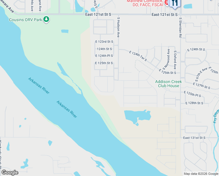 map of restaurants, bars, coffee shops, grocery stores, and more near 5629-5637 East 131st Street South in Bixby