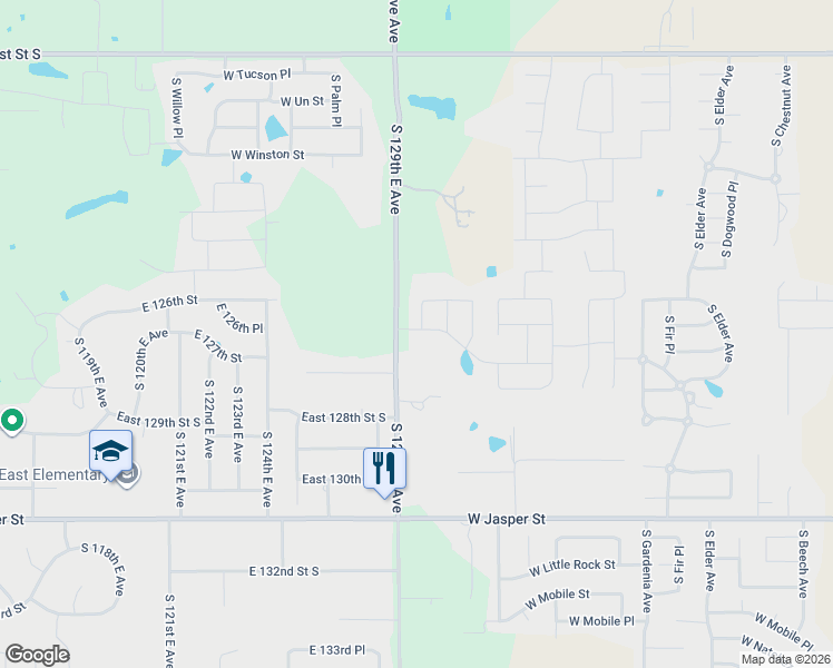 map of restaurants, bars, coffee shops, grocery stores, and more near 12641 South 129th East Avenue in Broken Arrow