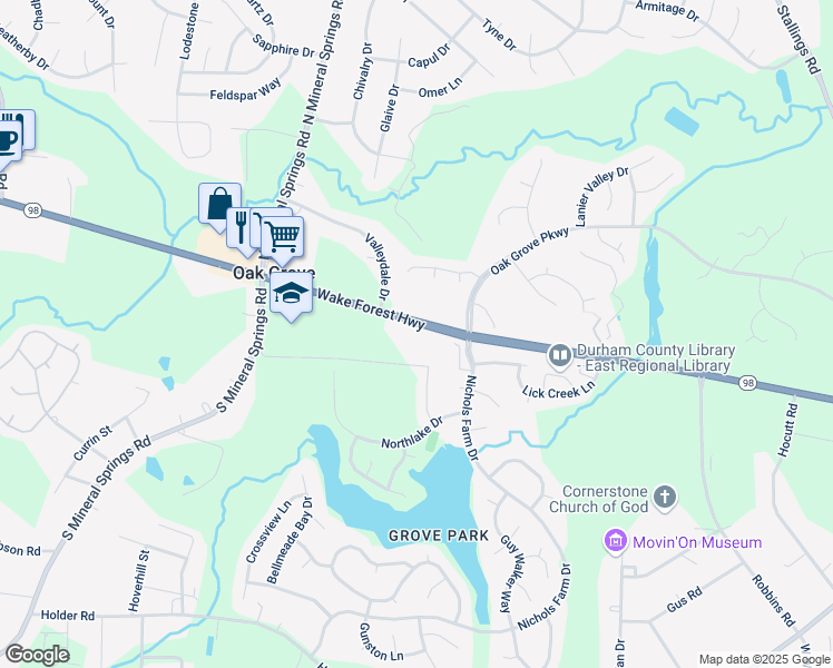 map of restaurants, bars, coffee shops, grocery stores, and more near 301 Sylvias Court in Durham